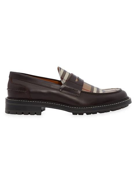 burberry fred leather check loafers|BURBERRY .